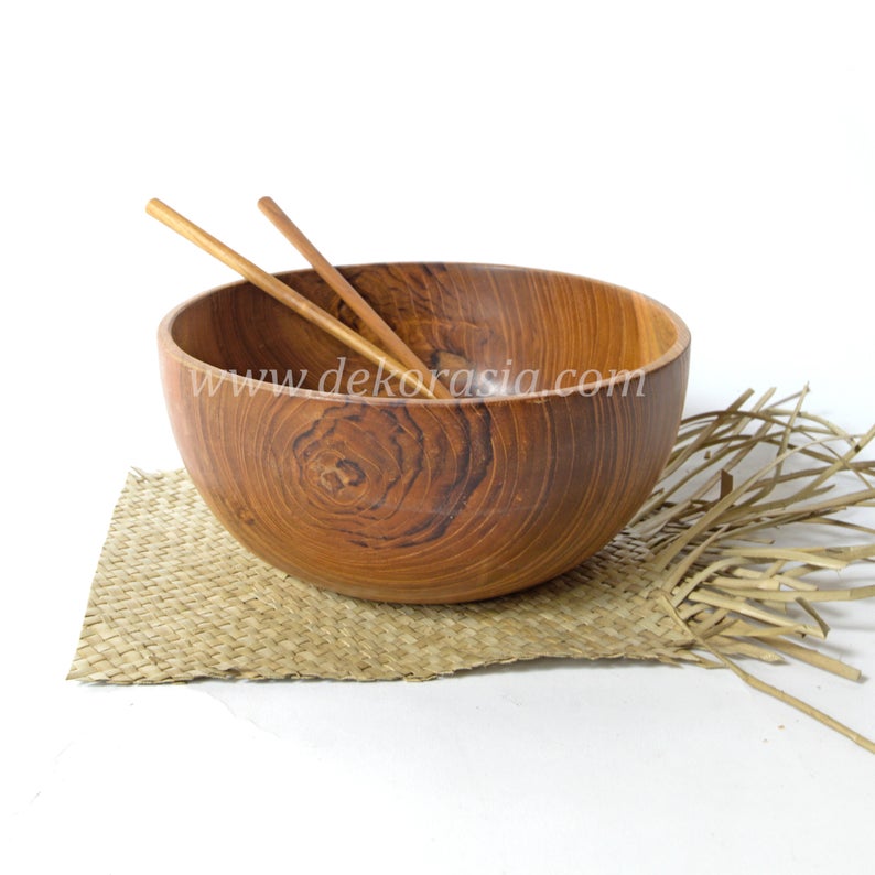 Teak Wood Round Bowl Dish Serving Salad Diameter 7.8 inches x 3.5 height